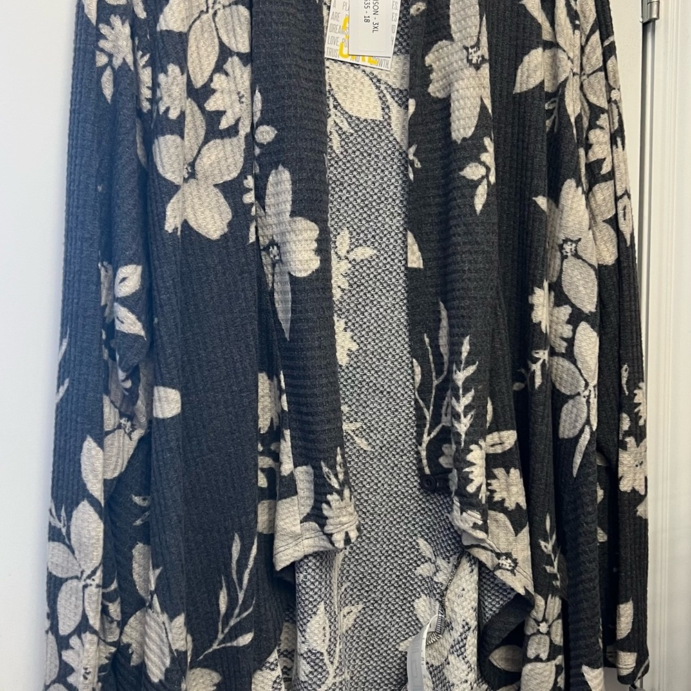 Lularoe Allison (wear 2 ways) Floral  Gray/White Women's Waterfall Sweater
